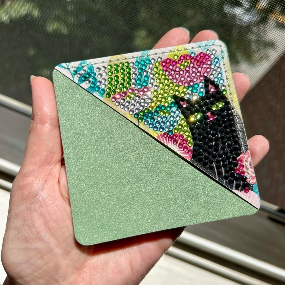 BLACK CAT 03 Diamond Art Corner Bookmark, Colorful, Bling, Green, Handcrafted